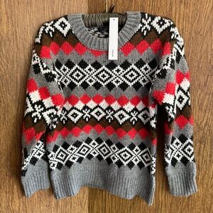 NWT Aqua x Bloomingdale’s Fair Isle‎ Winter Preppy Sweater Jumper Pullover XS